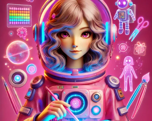DALL·E-2025-02-04-18.30.14-A-3D-animated-AI-character-named-LUNA-an-AI-Creative-Designer.-The-character-is-a-futuristic-astronaut-with-a-stylish-pink-space-suit-a-transparent-